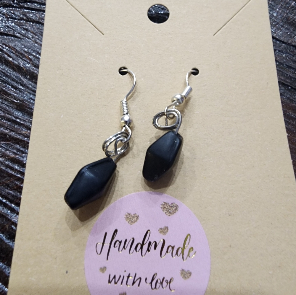 Handmade matte Black beaded Earrings